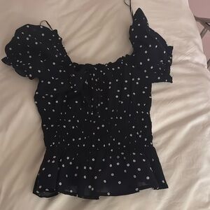 Mi Ami Navy Polka Dot Blouse